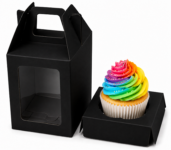 Caixa Maleta para 1 Mini Cupcake com Visor 6x6x6 - Pct com 10 Unidades