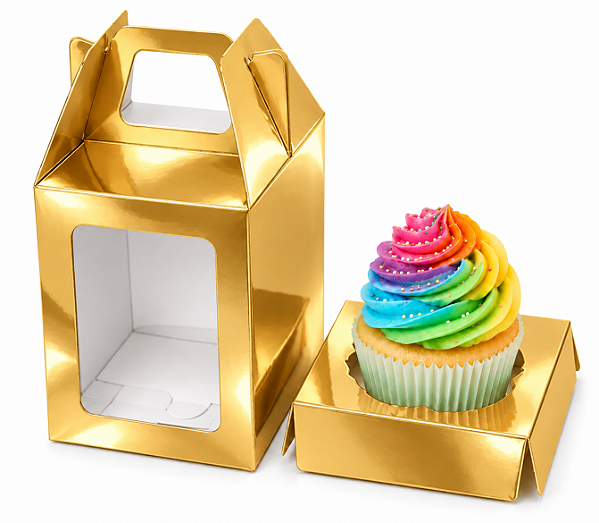 Caixa Maleta para 1 Mini Cupcake com Visor 6x6x6 - Pct com 10 Unidades