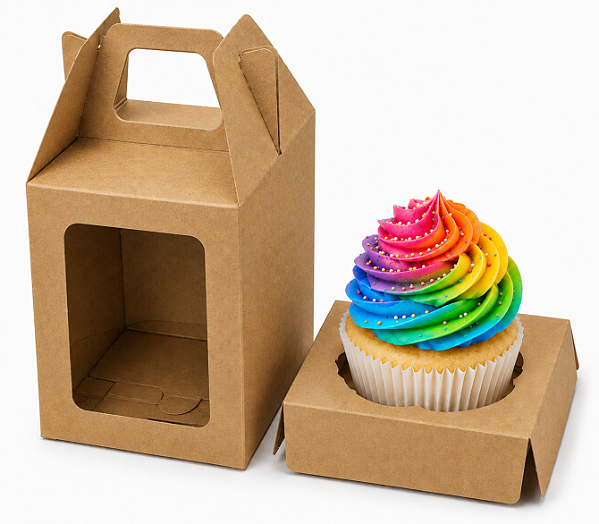 Caixa Maleta para 1 Mini Cupcake com Visor 6x6x6 - Pct com 10 Unidades