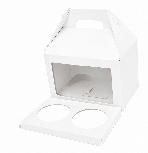 Caixa Maleta para 2 Cupcakes / Branco - Pct com 10 Unidades