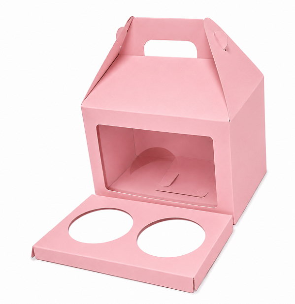 Caixa Maleta para 2 Cupcakes / Rosa Claro - Pct com 10 Unidades