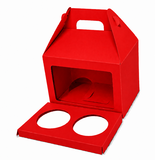 Caixa Maleta para 2 Cupcakes / Vermelho - Pct com 10 Unidades