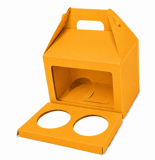 Caixa Maleta para 2 Cupcakes / Laranja Claro - Pct com 10 Unidades