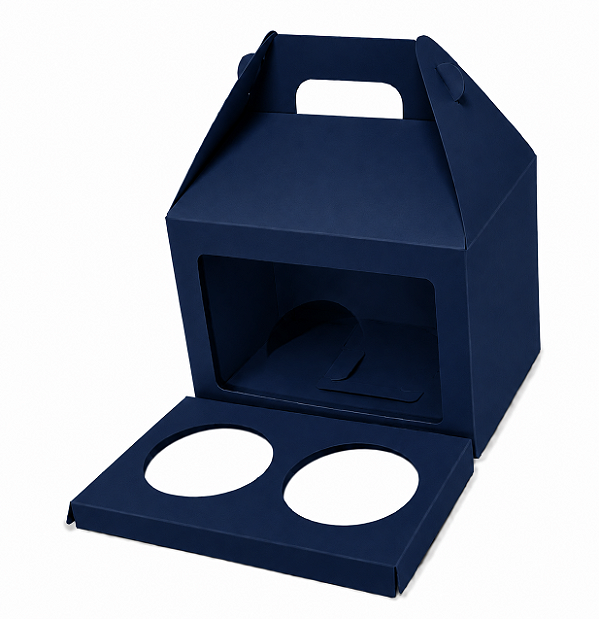 Caixa Maleta para 2 Cupcakes / Azul Marinho - Pct com 10 Unidades