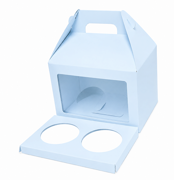 Caixa Maleta para 2 Cupcakes / Azul Claro - Pct com 10 Unidades