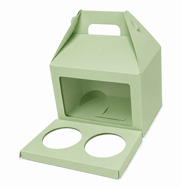 Caixa Maleta para 2 Cupcakes / Verde Claro - Pct com 10 Unidades
