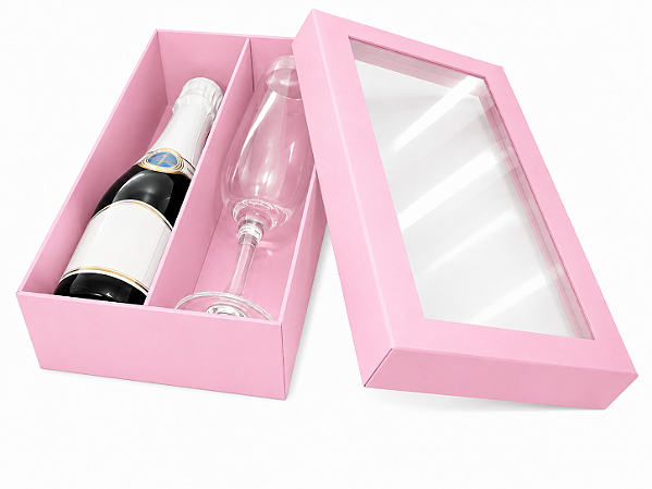 Caixas para Mini Vinho e Taça Com Visor 21x12x6 - Pct com 10 Unidades
