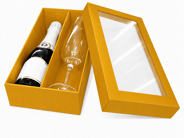 Caixas para Mini Vinho e Taça Com Visor 21x12x6 - Pct com 10 Unidades