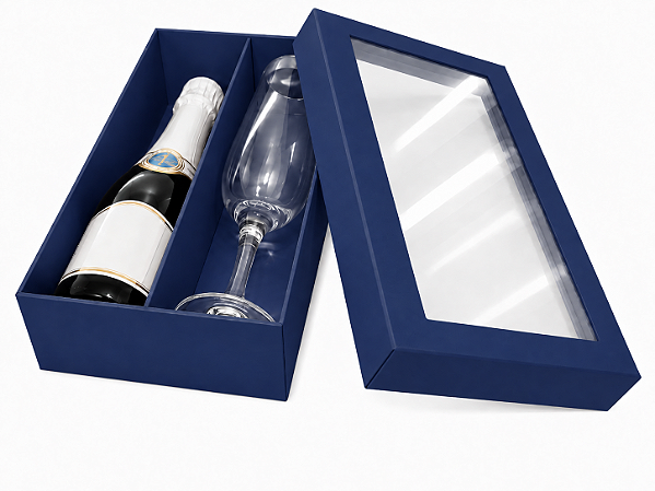 Caixas para Mini Vinho e Taça Com Visor 21x12x6 - Pct com 10 Unidades
