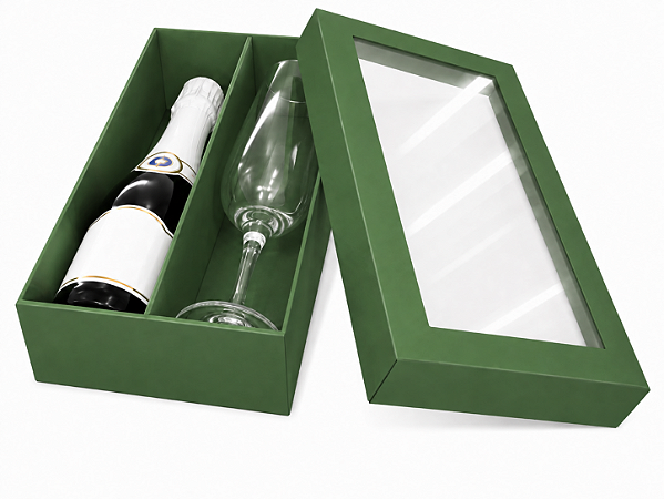 Caixas para Mini Vinho e Taça Com Visor 21x12x6 - Pct com 10 Unidades