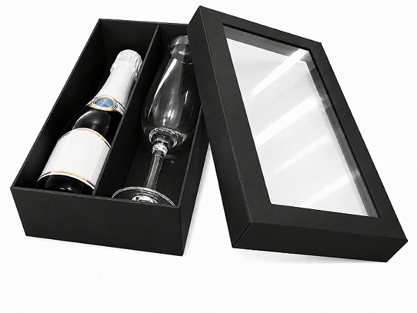 Caixas para Mini Vinho e Taça Com Visor 21x12x6 - Pct com 10 Unidades