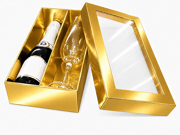 Caixas para Mini Vinho e Taça Com Visor 21x12x6 - Pct com 10 Unidades