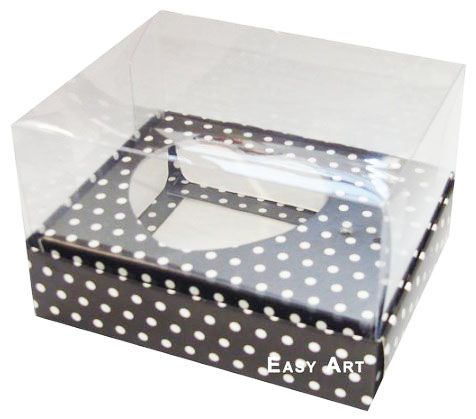 Caixa Coração de Colher / 100g - Preto com Poás Brancas - Pct com 10 Unidades