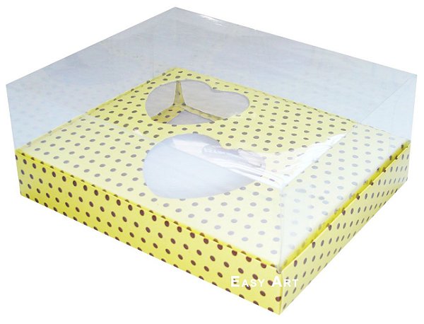 Caixa Coração de Colher / 2x 100g - Amarelo Poá Marrom - Pct com 10 Unidades