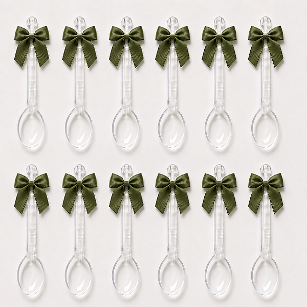 Colher de café Descartável com Lacinho Verde Musgo - 12 Unidades