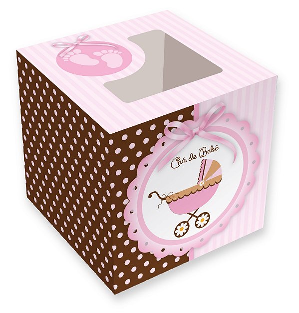 Caixa para cupcakes / Chá de Bebê Rosa - 8,5x8,5x8,5