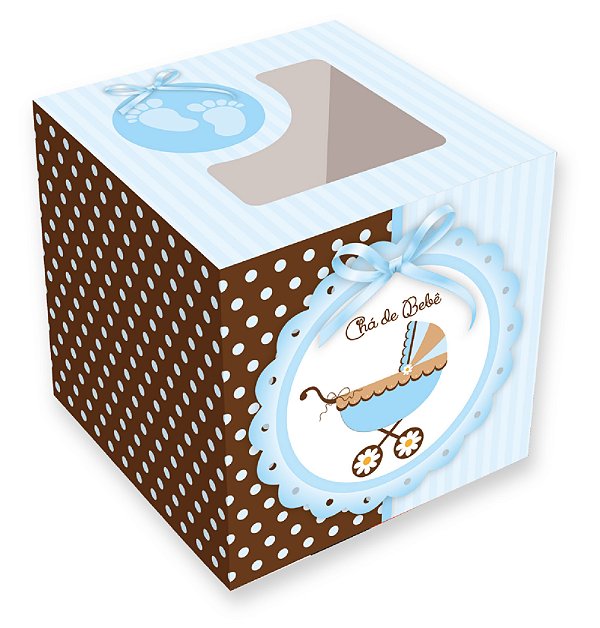 Caixa para cupcakes / Chá de Bebê Azul - 8,5x8,5x8,5