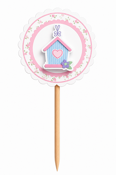 Toppers / Tags para Cupcakes Casa de Passarinho - com 12 unidades