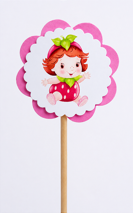 Toppers / Tags para Cupcakes Moranguinho - Pct com 12 unidades