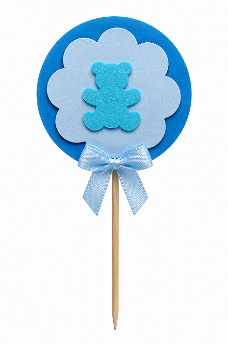 Toppers / Tags para Cupcakes Ursinho Azul - Pct 12 unidades