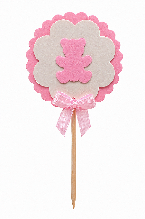 Toppers / Tags para Cupcakes Ursinho Rosa - Pct com 12 unidades