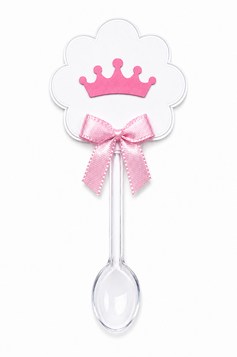 Colher com Tag Coroa Rosa - Pct com 12 Unidades