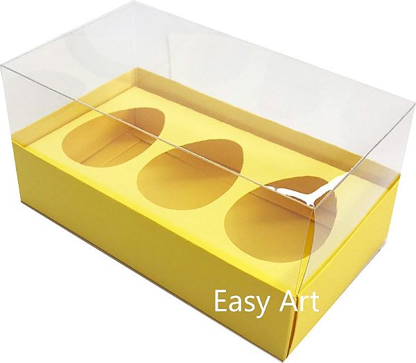 Caixa Ovo de Colher 3x 50g - Pct com 10 Unidades - Amarelo