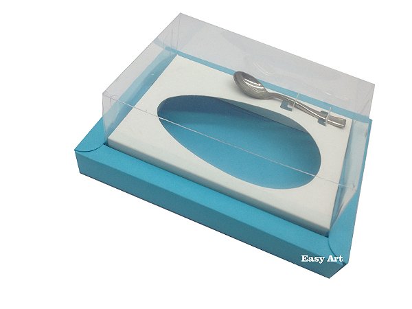 Caixa para Ovos de Colher 500g Azul Tiffany / Branco - Pct com 10 Unidades