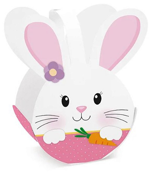 Caixa Cesta Páscoa Coelho Soft Rosa - 12x8x18cm - 01 unidade