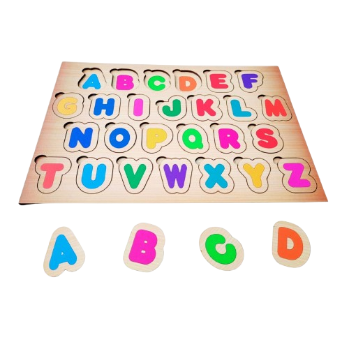 Brinquedo Educativo Tabuleiro Alfabeto Encaixe Letras Montessori Quebra Cabeça em MDF