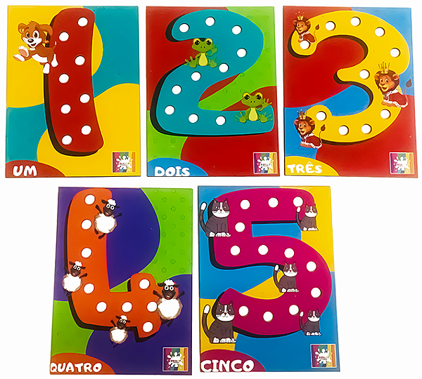 Kit Alinhavos em Madeira Brinquedo Pedagógico Educativo Números e Vogais