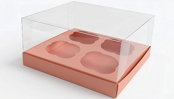 Caixas para 4 Cupcakes Tamanho Padrão 17,5x18,5x9 - Pct com 10 Unidades