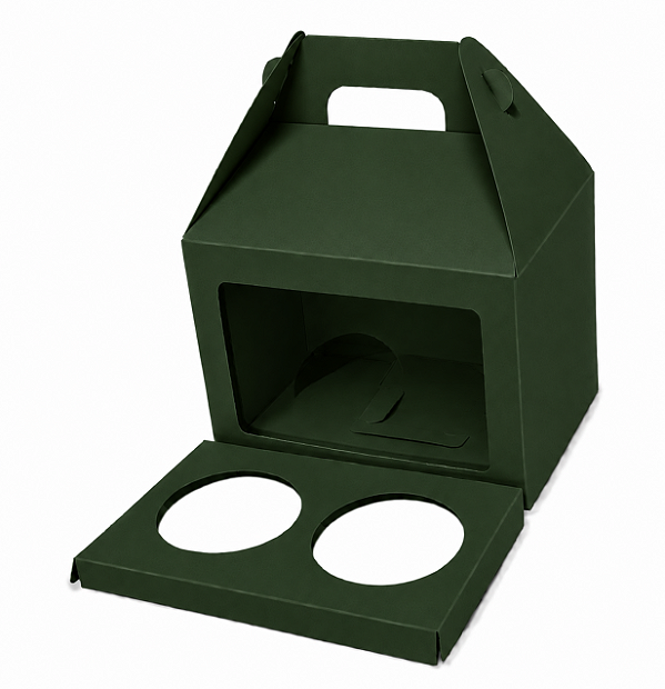 Caixa Maleta para 2 Cupcakes / Verde Musgo - Pct com 10 Unidades