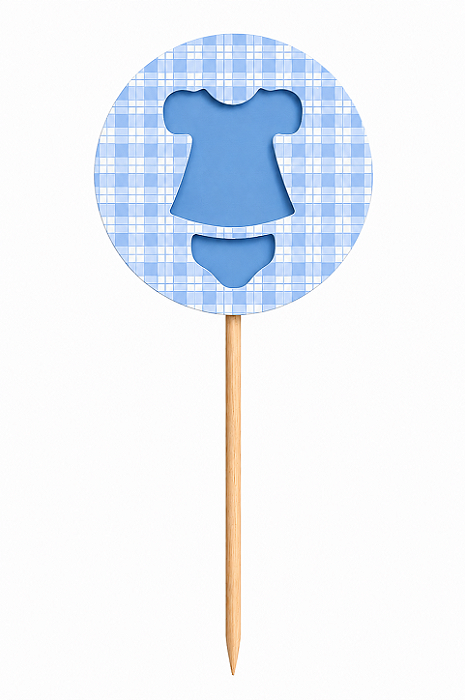 Toppers / Tags para Cupcakes Roupinha Bebê Azul - Pct com 6 unidades