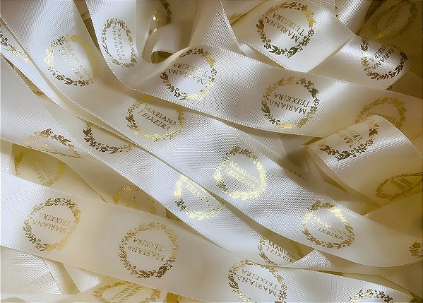 Fita De Cetim Personalizada 22mm - 50 Metros / Marfim