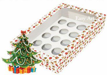 Caixa para 12 Brigadeiros com Visor, Berço e Tag - Árvore de Natal