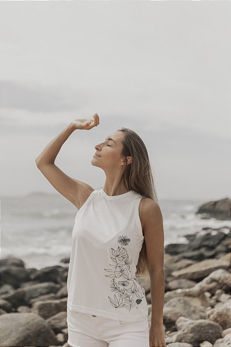 Regata Feminina em malha PET Reciclada - Folhas