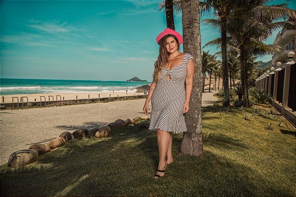vestido de viscose listrado