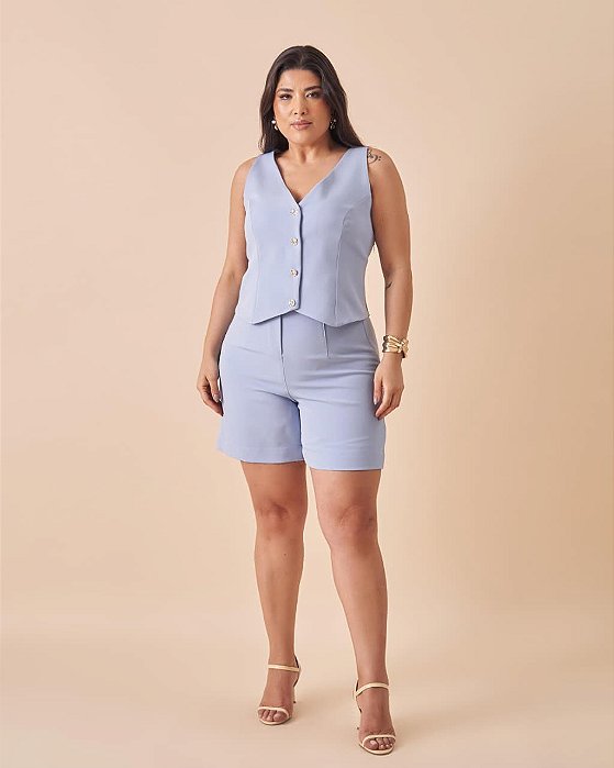 Conjunto Alfaiataria França Azul Céu Plus Size