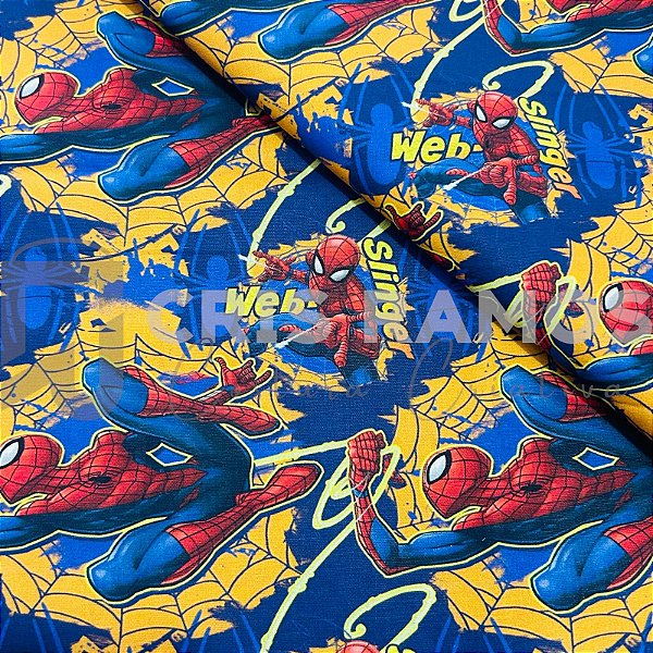 Tecido Spider Man Azul e Amarelo (50cm x 150cm)