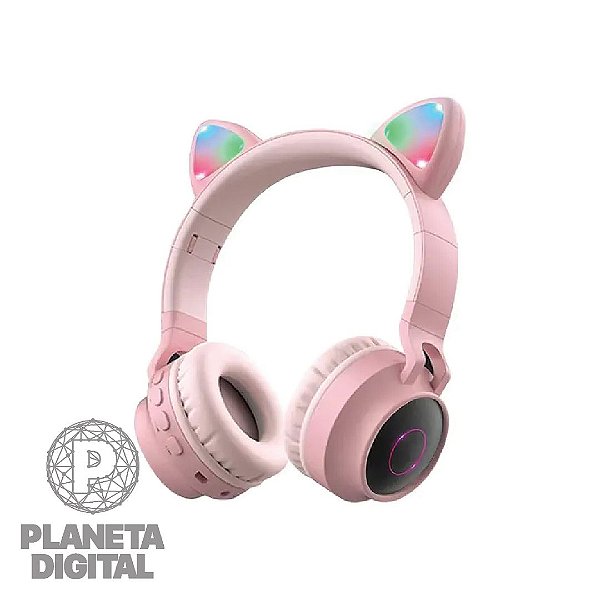 Headphone de Gatinho Sem Fio LED Colorido Bluetooth 5.0 400mAh Com Microfone Confortável - GOLDNULTRA