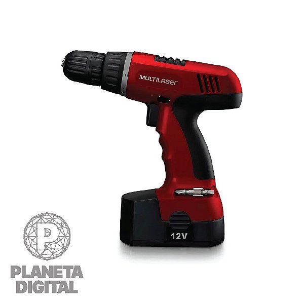 Parafusadeira e Furadeira Elétrica Vermelho Recarregável Giro Duplo Bivolt - MULTILASER