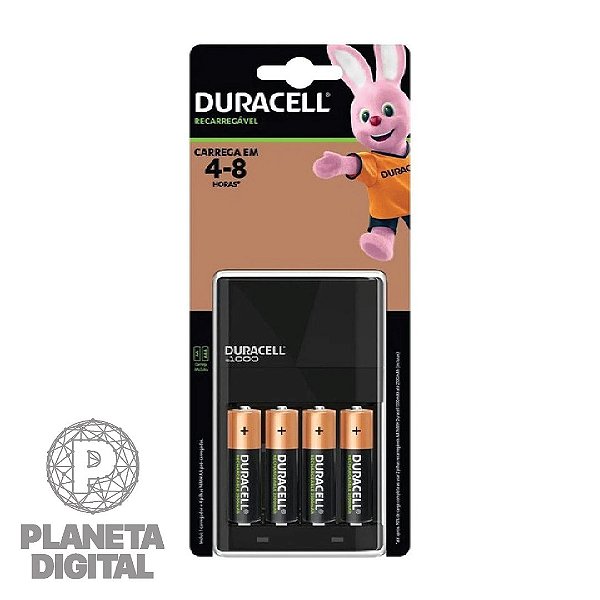 Kit Carregador + 4 Pilhas Recarregáveis Luzes LED 2500mAh Bivolt Preto - DURACELL