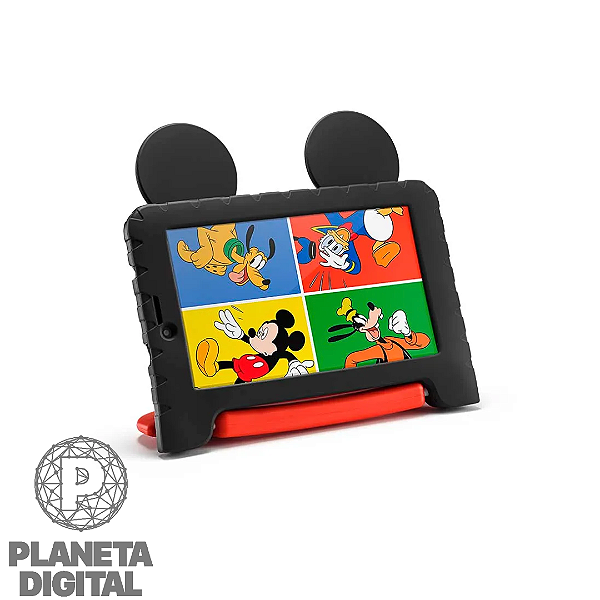 Tablet Mickey Mouse 32GB Tela 7" Câmera Frontal: 1.3MP Bluetooth 2.1 Android 13 Controle Parental Preto Case Emborrachada - MULTILASER