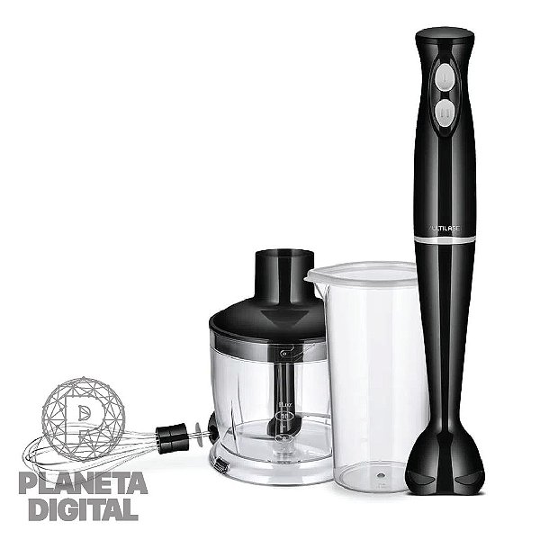 Kit Mixer 350W 3 em 1: Batedor de Claras, Mixer e Processador Acompanha Copo PP Preto - MULTILASER