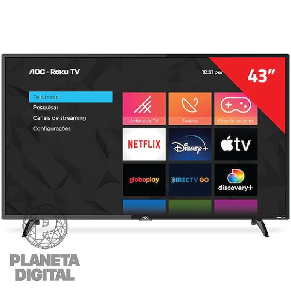 Smart TV 43" LED Dolby Digital Design Moderno Wi-Fi Integrado HDMI Google Assistent USB Preto - AOC