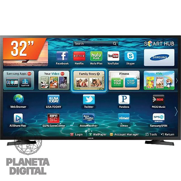 Smart TV LED 32" Resolução: 1366x 768 HD 100W RMS Conversor Digital  Sintonizador Analógico 60Hz Desligamento Automático Bivolt - SAMSUNG - Loja  Planeta Digital