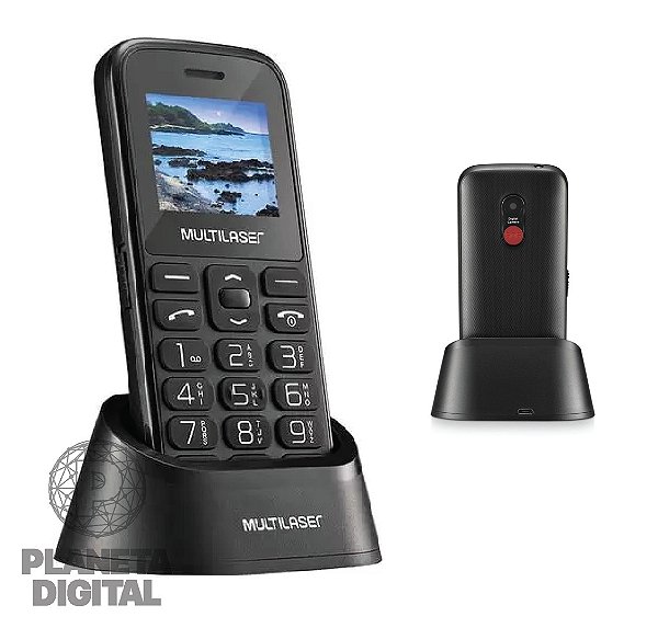 Celular Vita com Base 32GB Tela 1.8" LCD Botão S.O.S Lanterna Rápida Calculadora Teclas Grandes  Alarme SMS P9121 - MULTI