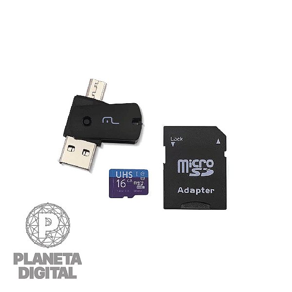 Kit 4 em 1 - Cartão de Memória Ultra High Speed-I 16GB À Prova de Água Compatibilidade: USB 2.0 e MicroSD Preto MC150 - MULTI