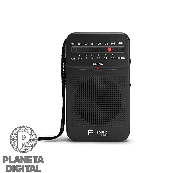 Rádio Portátil FM/AM Alimentação co  2x Pilhas AA Possui Antena Direcional Entrada para Fone de Ouvido Preto FS-3051 - F-SOUND